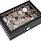 12 Slots PU Leather Watch Box Watch Storage Case Organizer (Black)