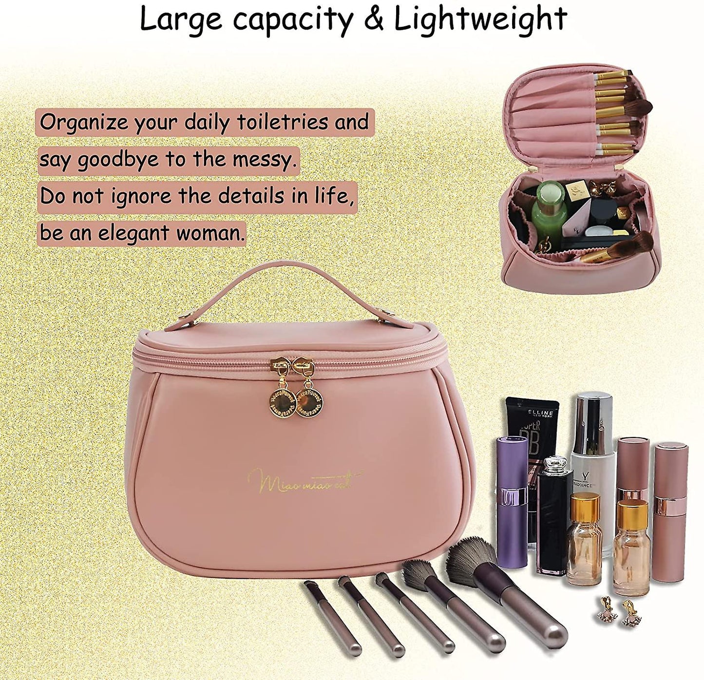 PU Leather Makeup Bag & Organizer With Large Capacity