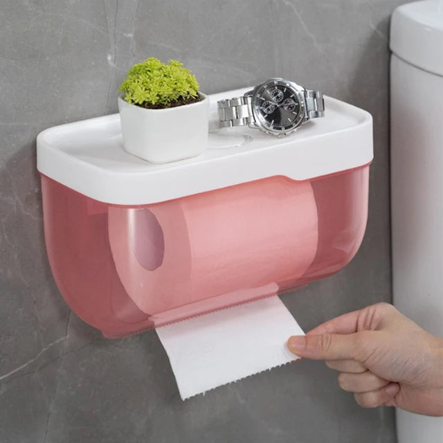 Wall Mounted Toilet Tissue Roll Paper Holder With Shelf Storage Organizer