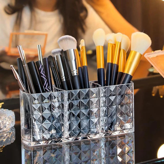 Acrylic Diamond Cut Makeup Brush Organizer