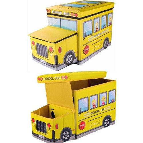 School Bus Design Storage box cum Sitting Stool Cartoon Children's Toy Storage Box for Kids