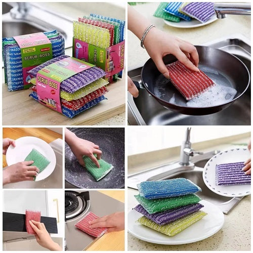 4pcs Colourful Cleaning Dish Sponge Scrub Pads Non Scratch Scrubbers