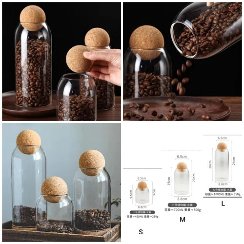 Set of 3 Glass Jar With Wooden Cork Stopper
