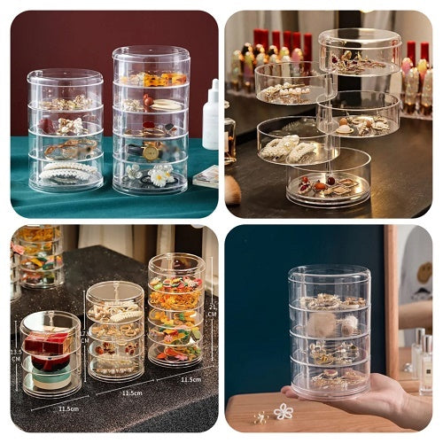 Multifunctional Acrylic Rotating Jewelry Box Earrings Necklace Ring Storage Organizer