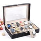 12 Slots PU Leather Watch Box Watch Storage Case Organizer (Black)