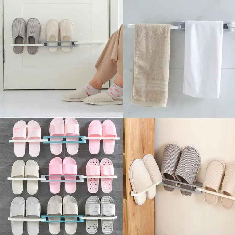 3 In 1 Shoe Holder Foldable Wall Mounted Self Adhesive Foldable Bathroom Wall Slipper Storage Holder