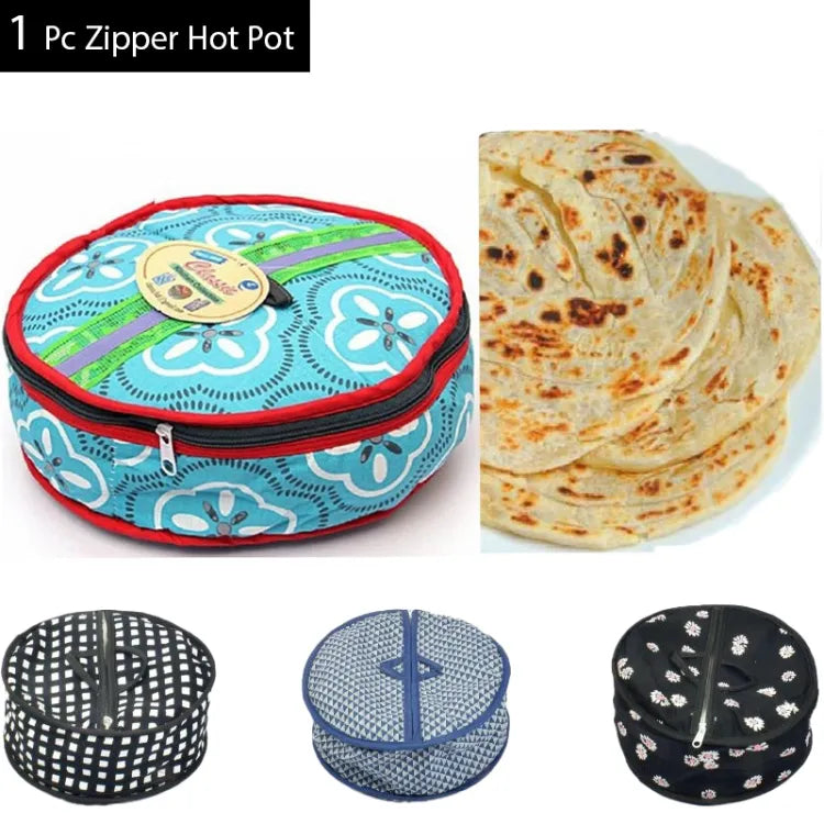 1 PCS Printed Cotton Roti Basket Circle - Roti / Chapati Box - Multi color Multi design - Zip Roti Cover