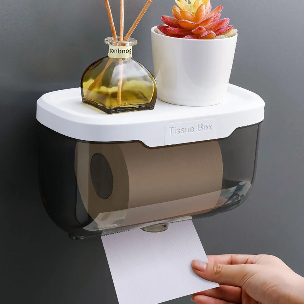 Wall Mounted Toilet Tissue Roll Paper Holder With Shelf Storage Organizer