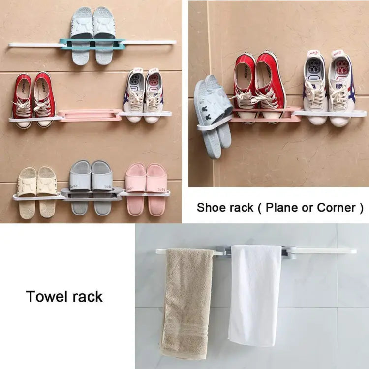 3 In 1 Shoe Holder Foldable Wall Mounted Self Adhesive Foldable Bathroom Wall Slipper Storage Holder