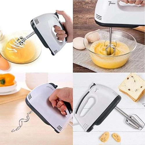 Scarlett 7-Speed Electric Hand Mixer with 4 Pieces Stainless Blender, Egg Cake/Cream Mix, Standard, White