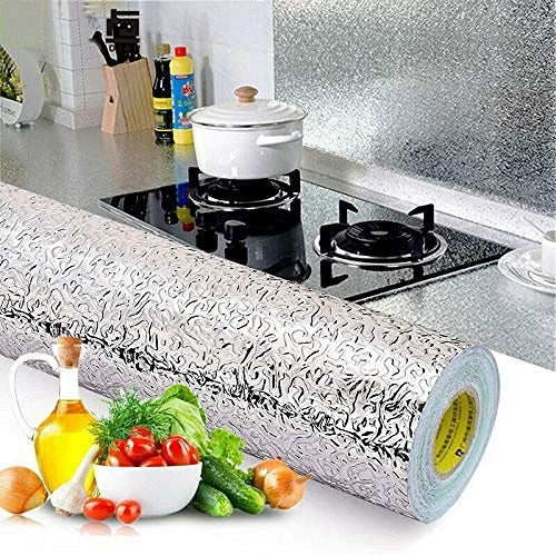 Self Adhesive Silver Aluminium Foil Sticker Sheet Roll for Kitchen - Oil Proof Waterproof Aluminium Sheet