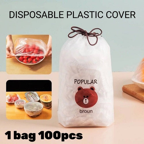 100pcs Disposable Food Cover Plastic Wrap Elastic Food Lid Bowl Covers