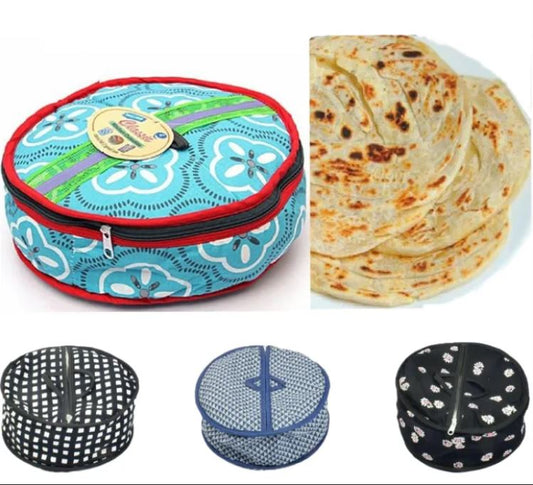 (PACK OF 2) Printed Cotton Roti Basket Circle - Roti Chapati Box - Multi color Multi design - Zip Roti Cover