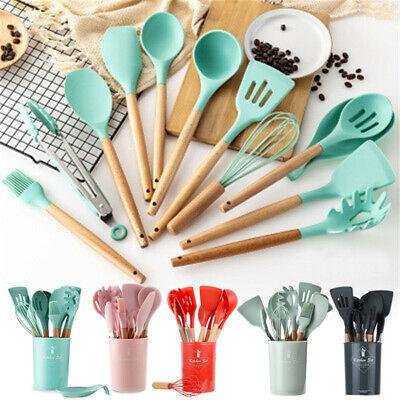 12pcs Silicone Utensil Set With Wooden Handle